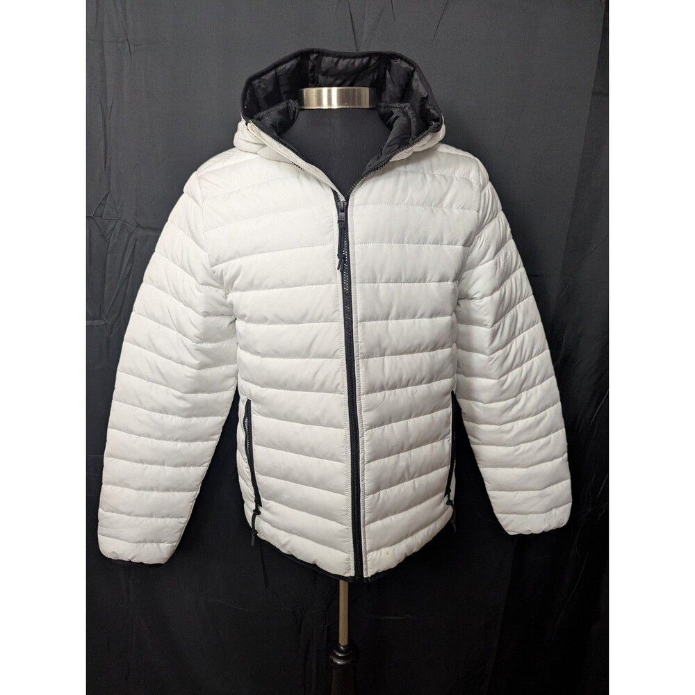 Aeropostale Jacket Mens Medium White Puffer Hooded Full Zip Polyester